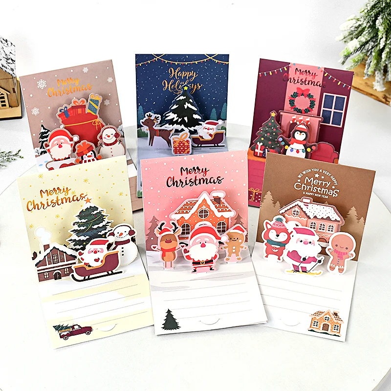1set Merry Christmas Greeting Cards Handmade 3D Cards Thank You Invitation Christmas Pop-Up New Year Noel Decor