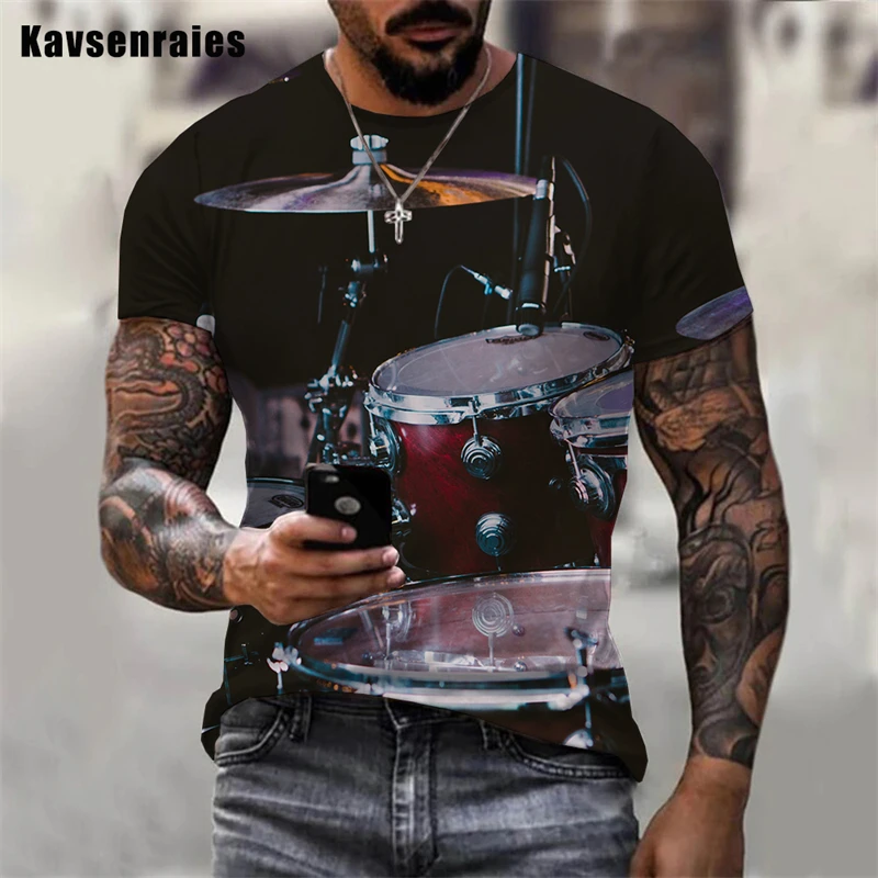 

Musical Instrument Drum Printed 3D T-shirt Men Women Funny Fashion Casual Harajuku Style Short Sleeve Oversized Tee Tops Male