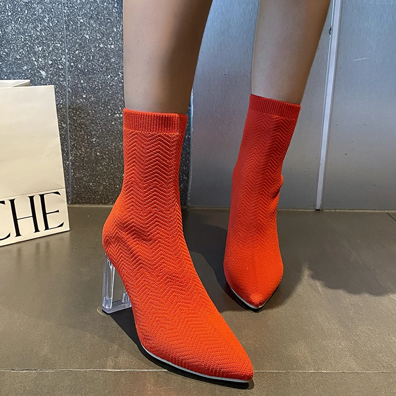 Winter 2023 New High Heel Shoes Women's Fashion Elastic Fabric Elastic Pointed Ankle Boots Women's High Heel Socks and Boots