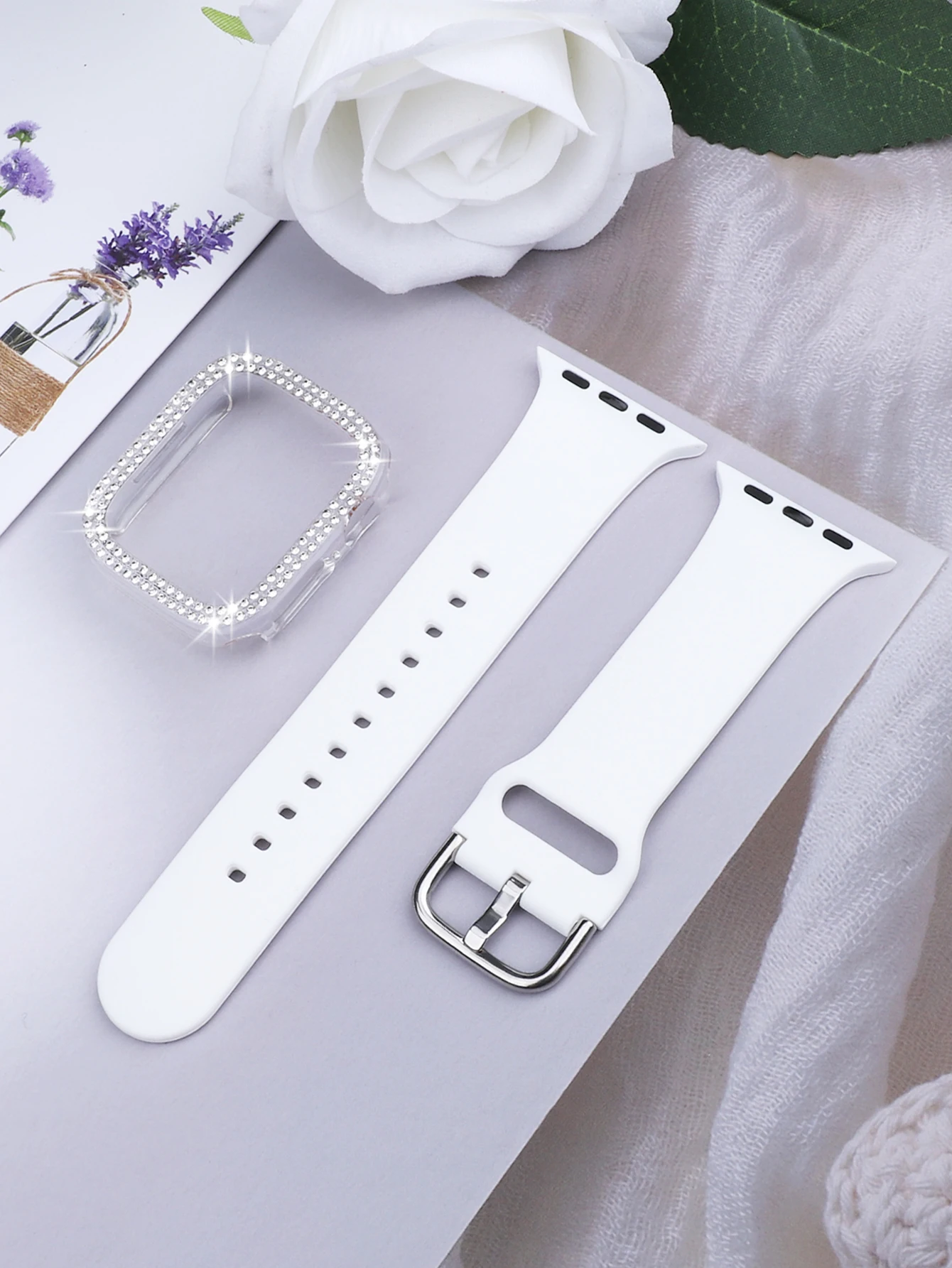 ตัวเลือกสินค้า สายซิลิโคนนุ่ม + เคสเพชร สำหรับ Apple Watch