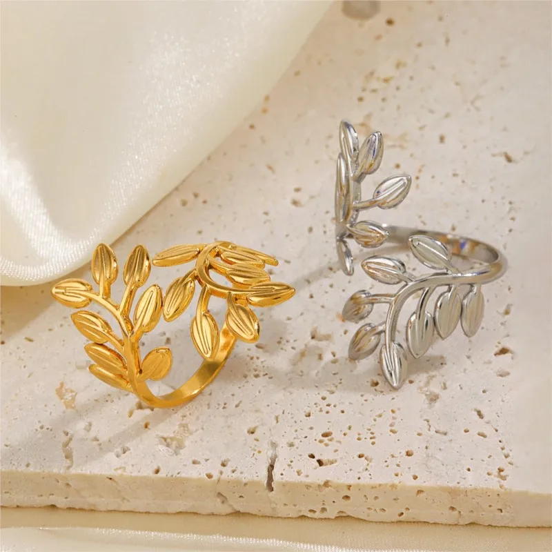 Finger Ring 316L Stainless Steel Irregular Leaves Open Ring For Women Men Hip Pop Party Jewelry