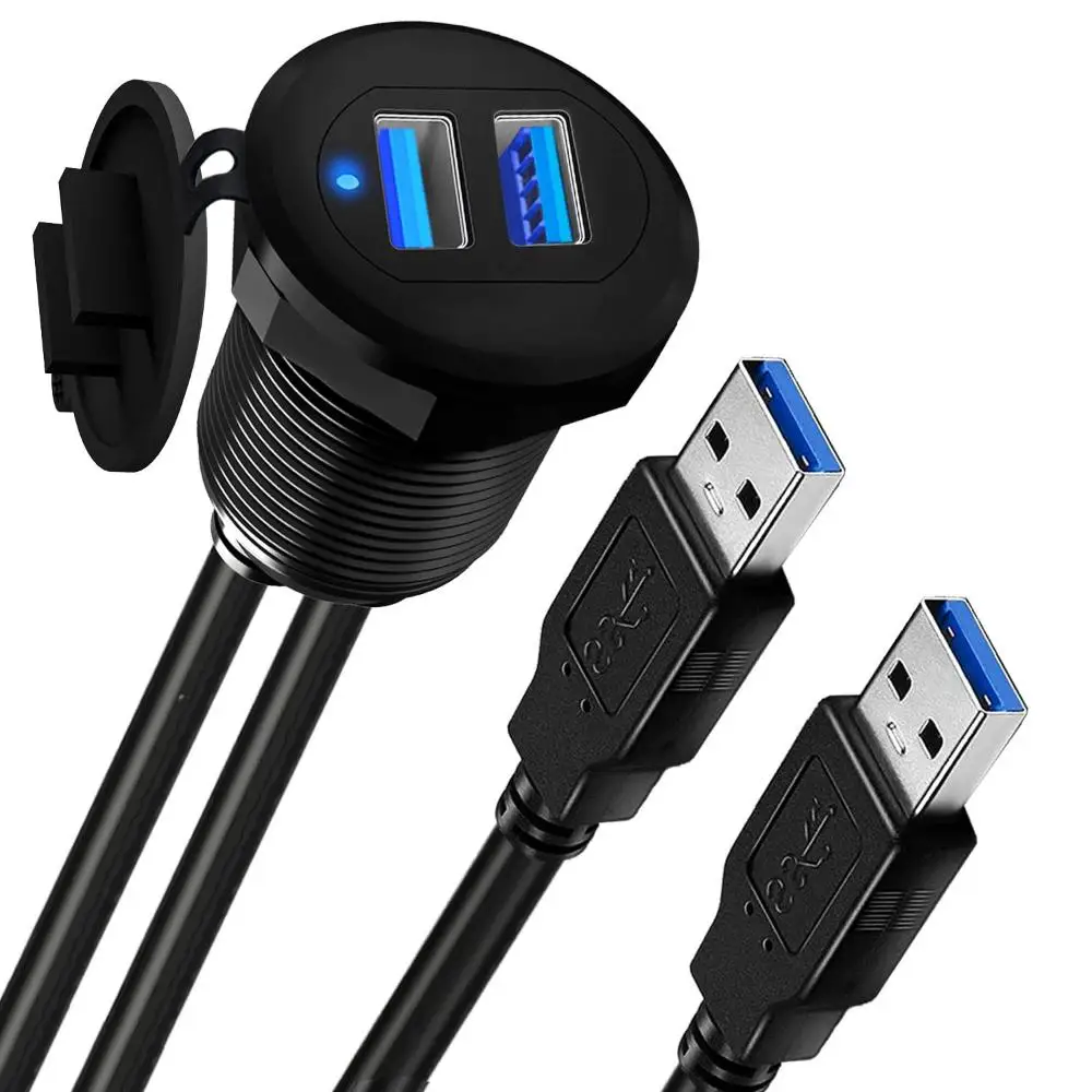 자동차 플러시 마운트 케이블, 자동차 LED 표시기 패널 대시 보드 익스텐션 케이블, USB 3.0, 더블 포트 방수, 암수, 1m