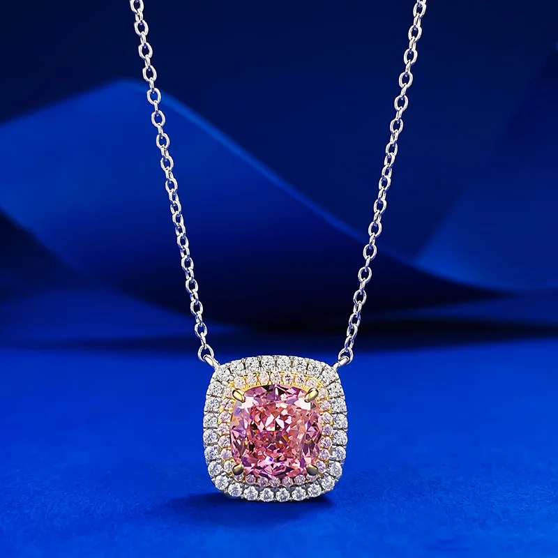 2023 New Papalacha 8 * 8 High Carbon Diamond Electric Split Gold Necklace Luxury Micro Set Pendant for Women