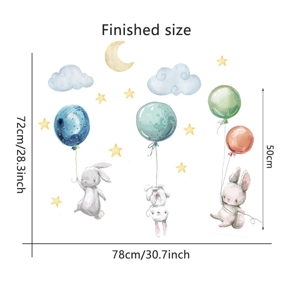 Luminous Wall Stickers Wall Stickers Vinyl Decal Stickers Cute Lovely Flying Rabbits For Kids Balloons Moon Star Cloud Removable Decal Nursery Baby Room Decor Poster Mural