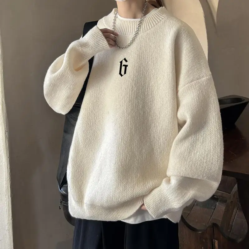 

Half high necked sweater men and women with matching undershirt oversized Korean retro oversized lazy style college style top