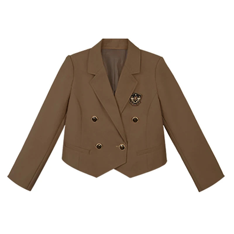 JK Blazer Women Preppy Style Students Thin All-match Casual Solid Long Sleeve Outerwear Single Breasted Fashionable Khaki Red