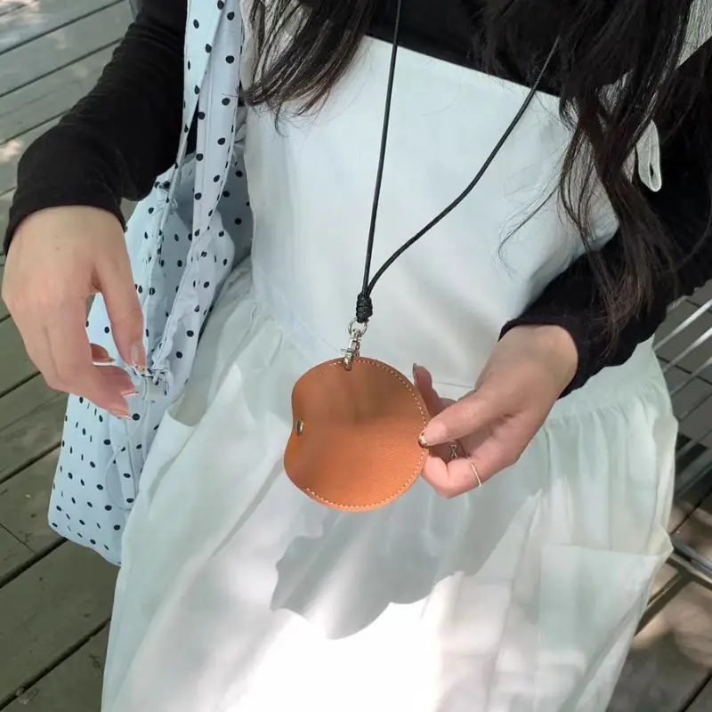 Hanging Neck Pouch Durable Headphone Storage Bag For Outdoor Biking Small Leather Bag Pendant Handy Small Object Storage