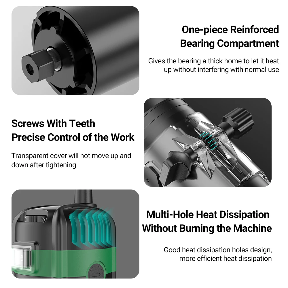 800W Electric Trimmer 33000RPM Woodworking Compact Wood Router Tool Copper Motor 6-Speed Adjustable DIY Milling Trimming Machine 6