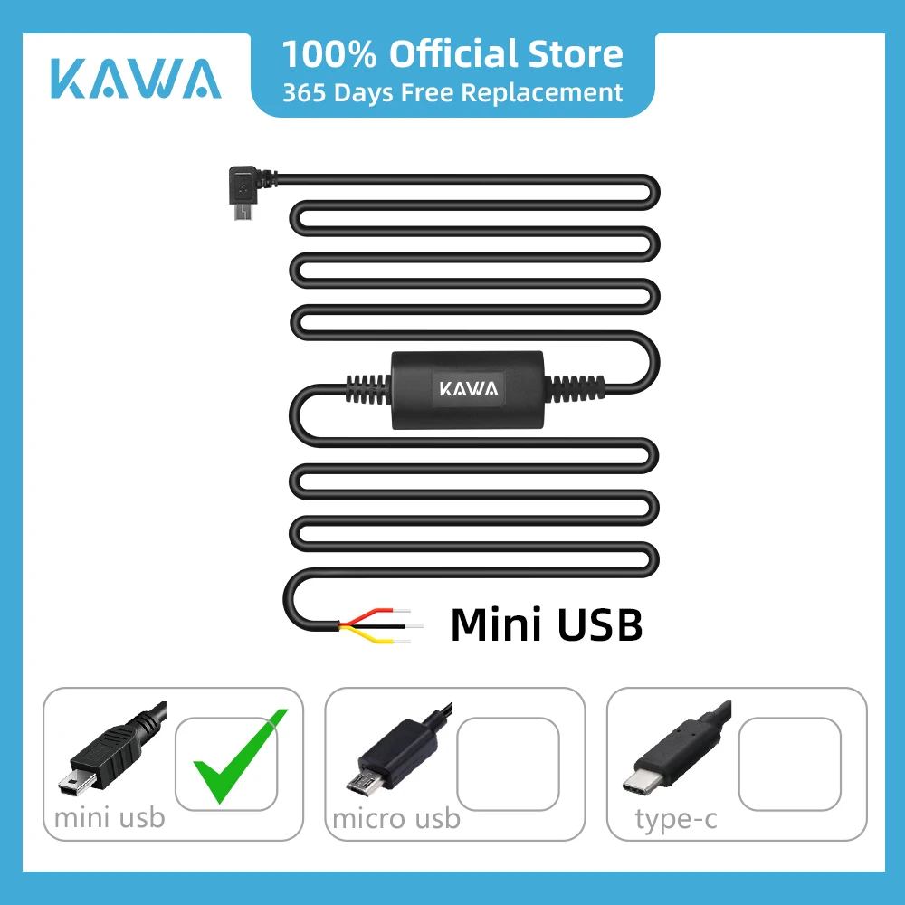 

KAWA Hardwire Kit PT01 Mini Port 24H Parking Surveillance Cable Compatible with KAWA Dash Cam D8 Car DVR Video Recorder