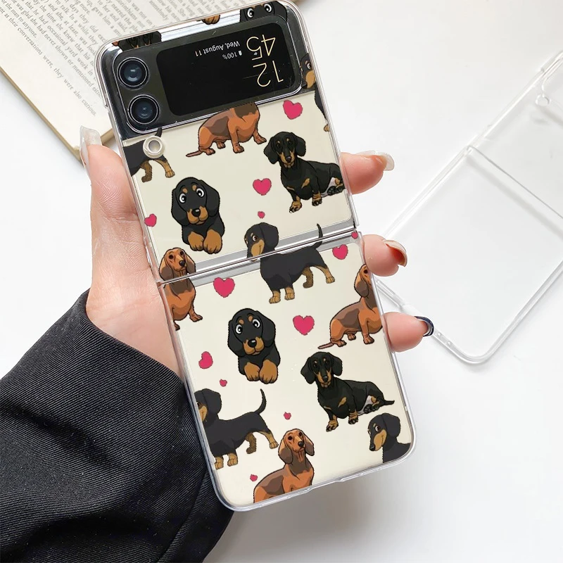 Dachshund Sausage Dog Phone Case Hard PC Shell Clear Cover For Samsung Galaxy Z Flip 3 4 5 6