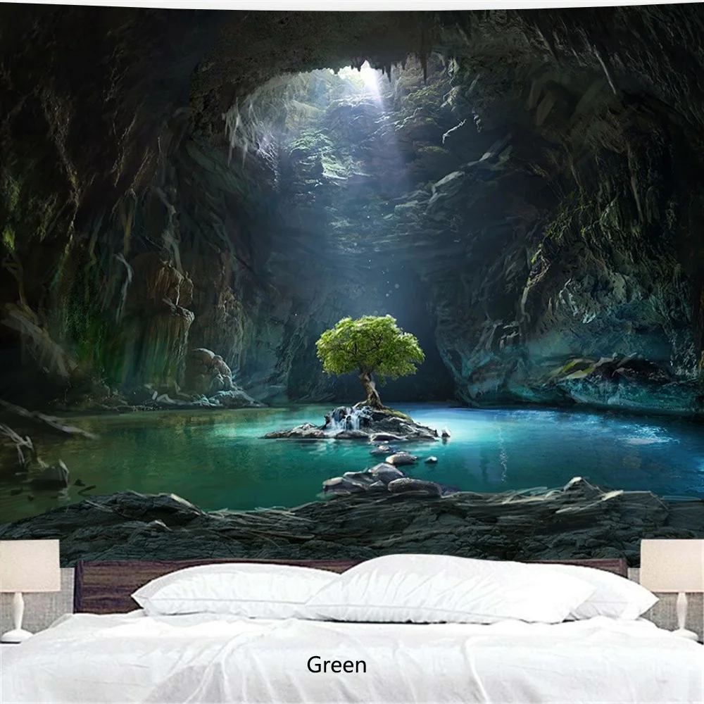 Natural Skull Head Water Spray Waterfall 3D Printing Tapestry Wall Home Decoration Wall Background Cloth(95X73cm/150X100 Cm) tapestry decor