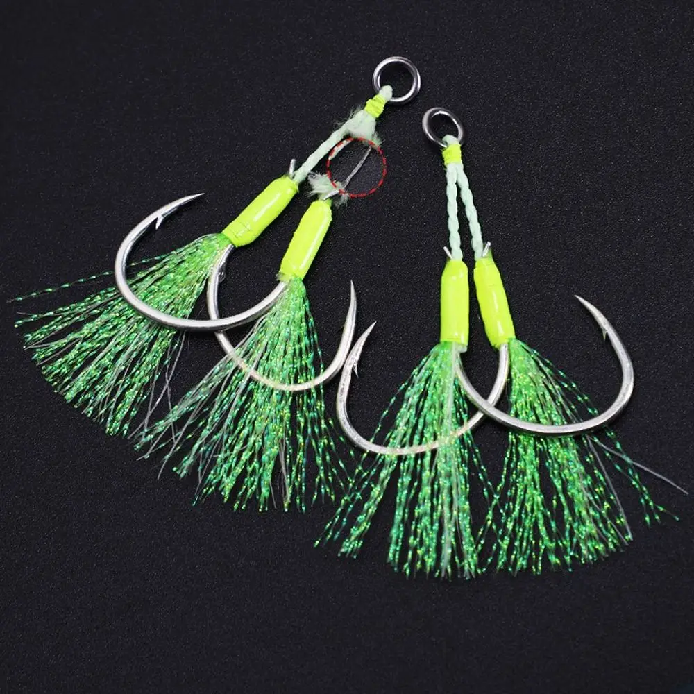 Luminescenza Metal Jig Tail Assist Ganci Forza Ad Alta Resistenza 1/0 2/0 3/0 Anello Solido Jigging Fishhook Slow Jigging Con Barbs