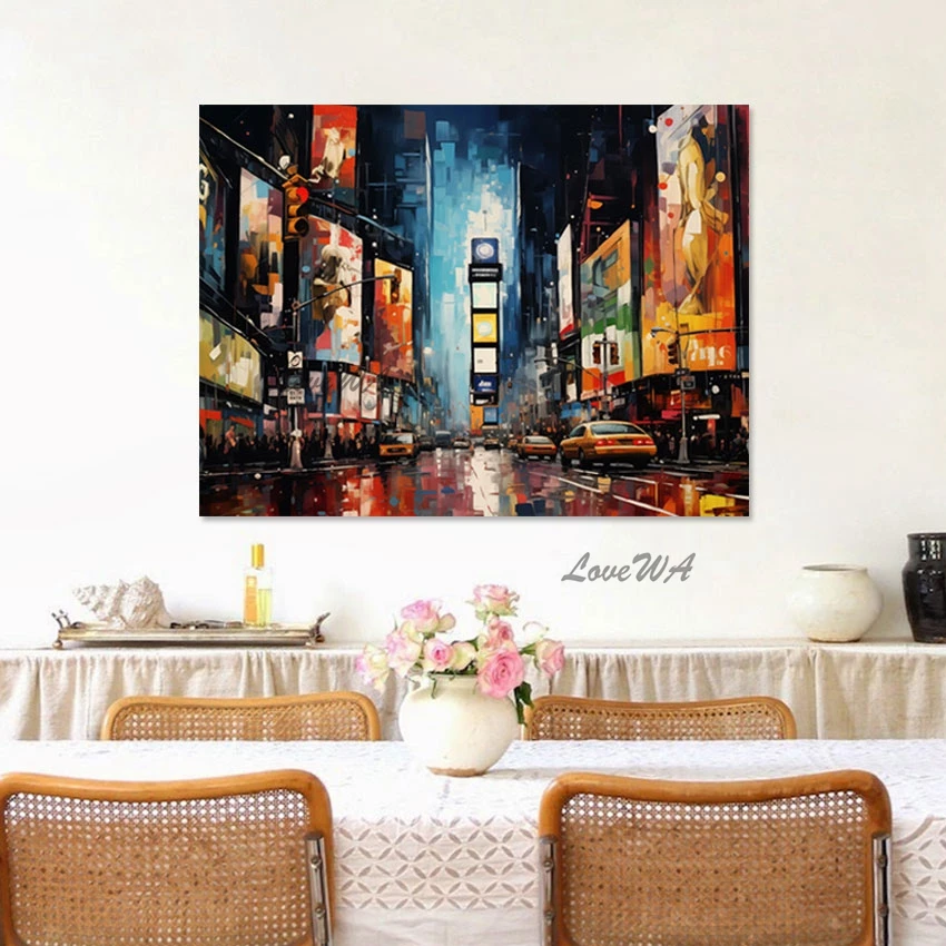 

Acrylic Decoration 3D Night Street Landscape Art Painting Frameless Artwork Abstract Road Scenery Canvas Picture Wall Hanging