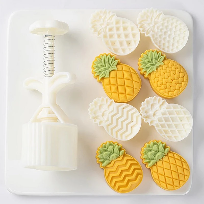 1Set Fruit Pineapple Shape Pastry Mold,Including 1 Mold And 2 Stamps,DIY Hand Press Moon Cake Stamps,Mung Bean Cake,Cookie Mold