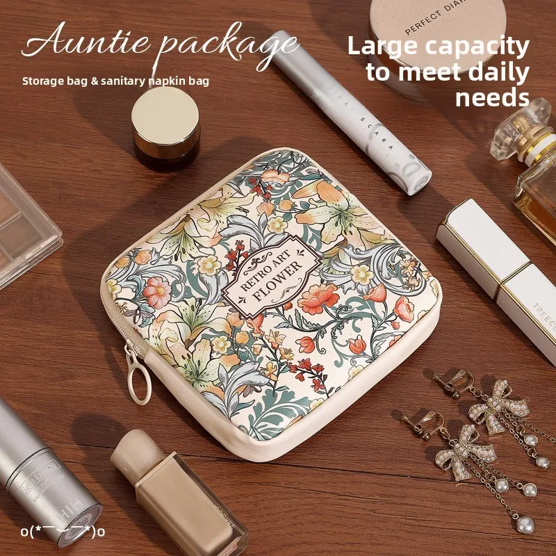 Oil Painting Portable Zero Wallet Earphone Data Cable Storage Pouch Lipstick Case Large Capacity Menstrual Bag For Women