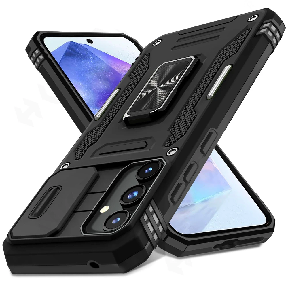 Case For Samsung S25 S24 S23 S22 S21  Ultra Plus FE A55 A35 A15 A54 A56 A36 4G 5G Ring Stand Armor Slide Camera Kickstand Cover