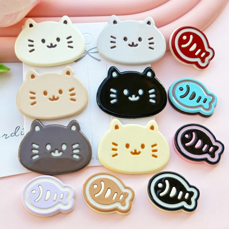 10pcs 귀여운 고양이 물고기 아크릴 DIY 쥬얼리 액세서리 휴대 전화 케이스 참 레진 플랫 백 카보숑 스크랩북 액세서리
