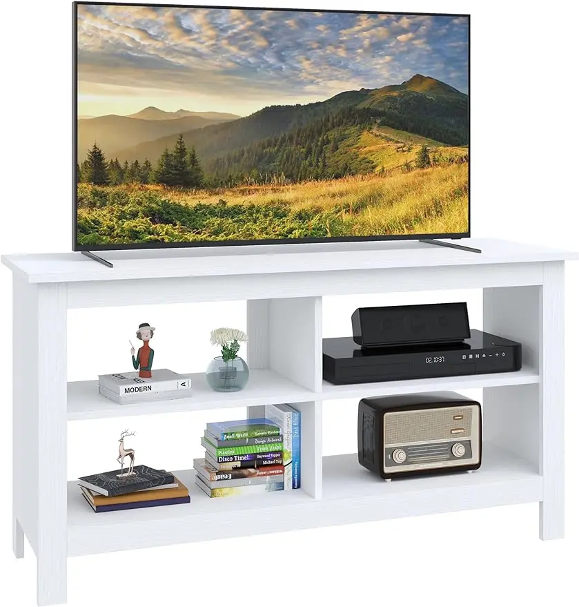 

Panana TV Stand, Entertainment Center 4 Cubby Television Stands Cabinet Media Sideboard with 4 Open Shelves Farmhouse TV Media