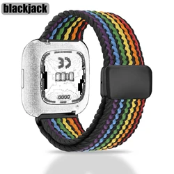 Vibrant Elastic Woven Magnetic Buckle Strap - Sport Band - FitbitVersa 2 (Black rainbow)