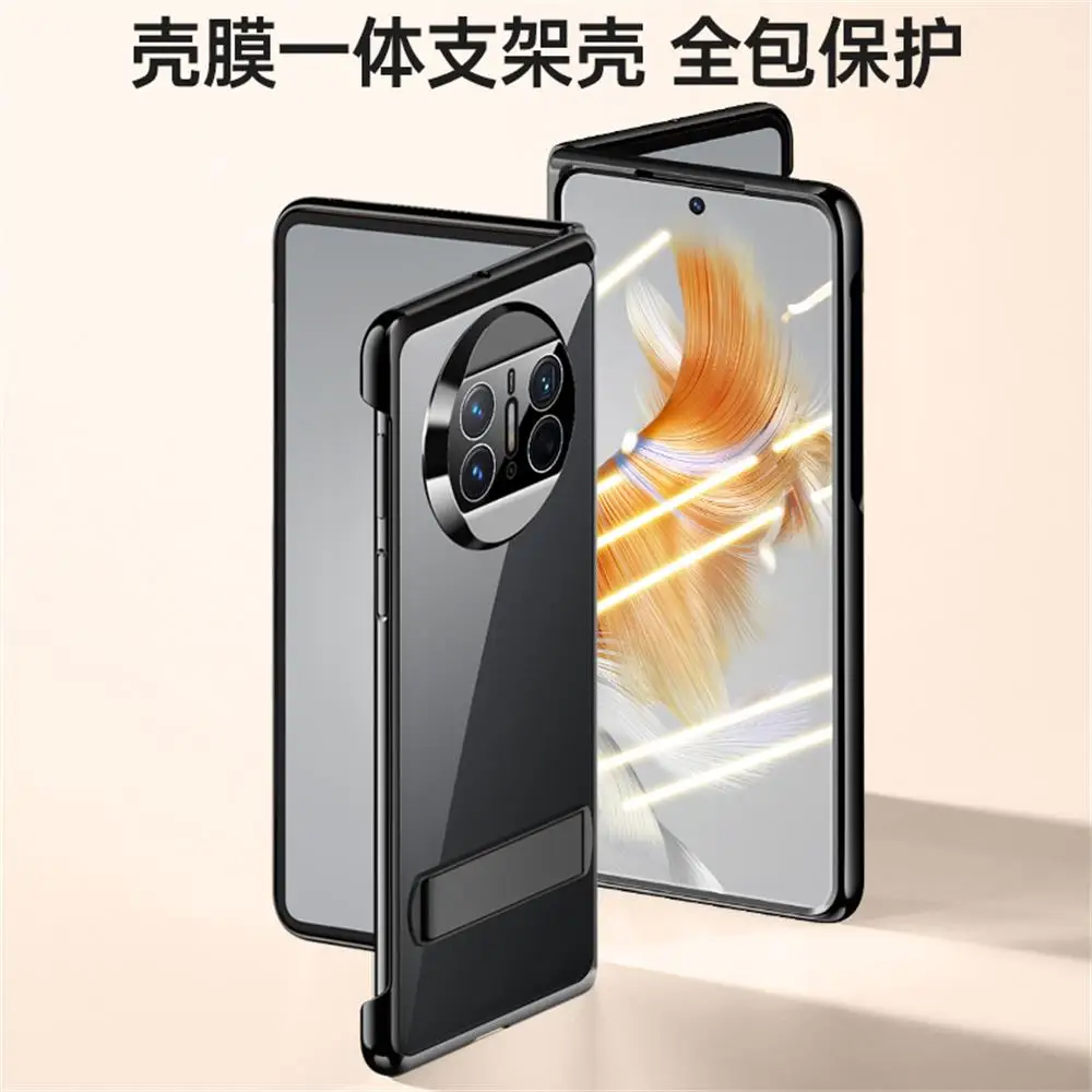 For Huawei Mate X3 Case Luxury Electroplated Transparent Bracket With Tempered Film Folding Shockproof Hard Cover Accessories
