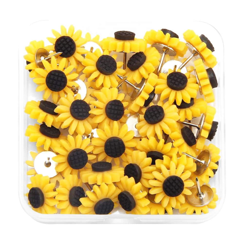 

40pcs Office School Cute Sunflower Push Pin Binding Supplies For Photos Cork Board Reusable Hanging Wall Bulletin Thumb Tacks