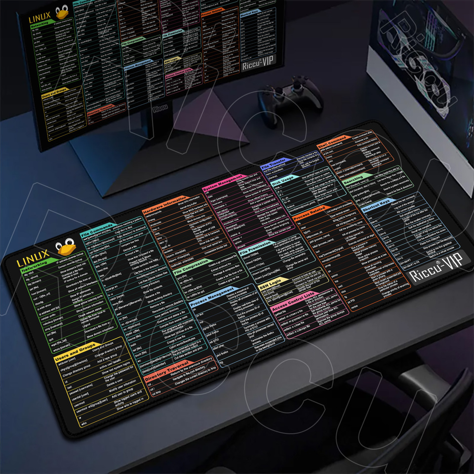 Riccu Mouse Pad Linux Commands Line Rug Large Mousepad Shortcuts for Red Hat Ubuntu OpenSUSE Arch Debian Unix Programmer Deskmat