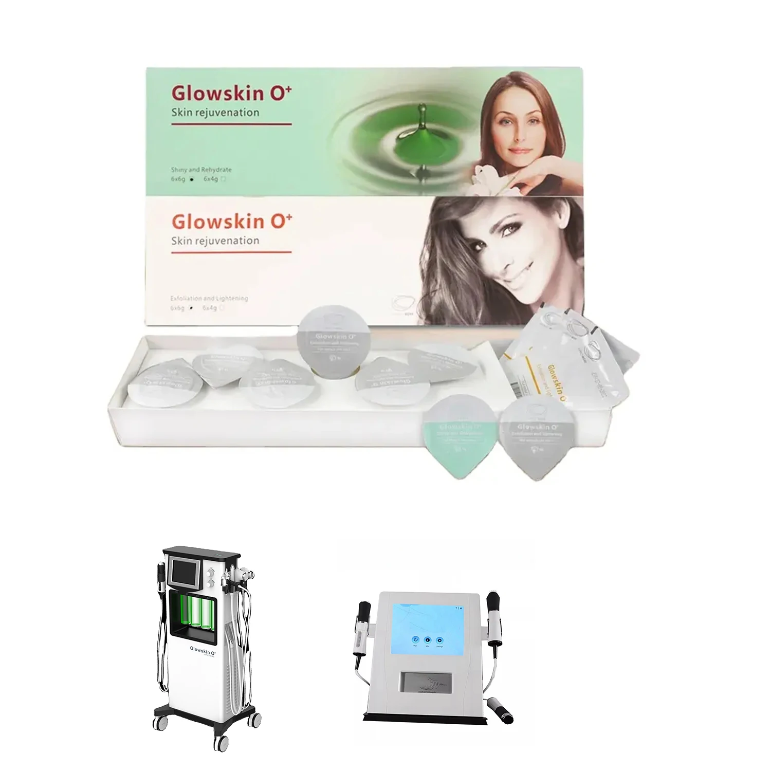 Co2 Oxygen Bubble Treatment Kit Glowskin Capsule  pods e Green Kit Glowskin Facial Skin Rejuvenation Kit