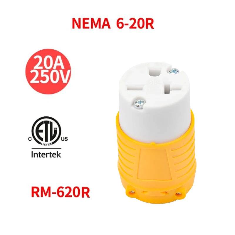 Yellow American NEMA 6-20R assembled female industrial 20A/250V equipment direct wiring socket ETL certification electrical socket