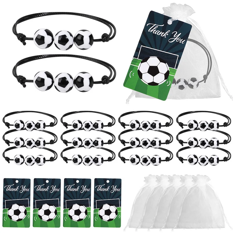 36-teiliges Fußball-Party-Gastgeschenk-Set, 12 Armbänder, 12 Dankeskarten, 12 Organzabeutel, für Kinder-Fußball-Geburtstagsdekoration – Detail 5