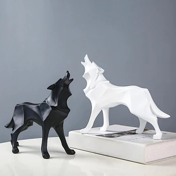 Modern Abstract Wolf Figurine - Geometric Animal Statue for Home or Office Resin Wolf Sculpture Handicraft 1