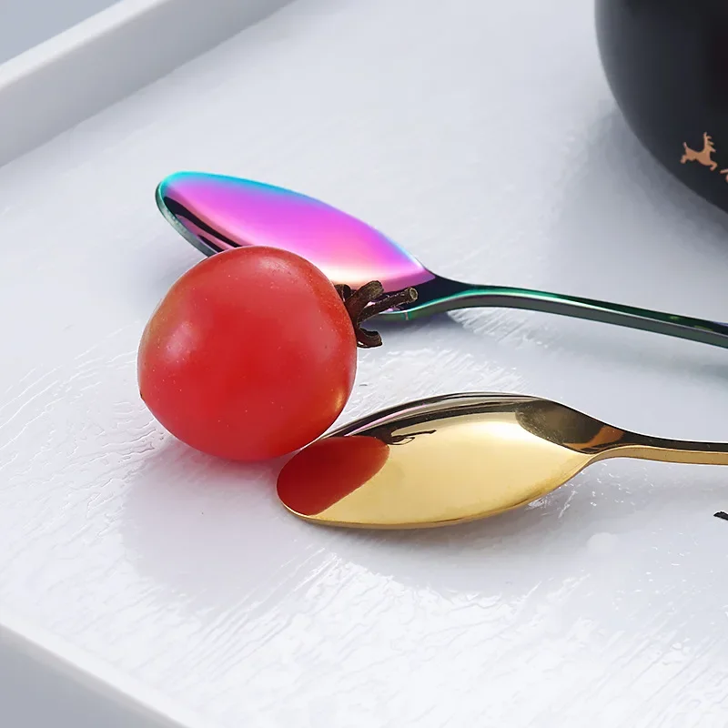 Tea Stirring Spoon Ice Cream Scoop Cute Rose Flowers Spoons Rainbow Coffee Tea Spoon Flatware Drinking Tools Stainless Steel stainless steel spoon,stainless steel spoon set
