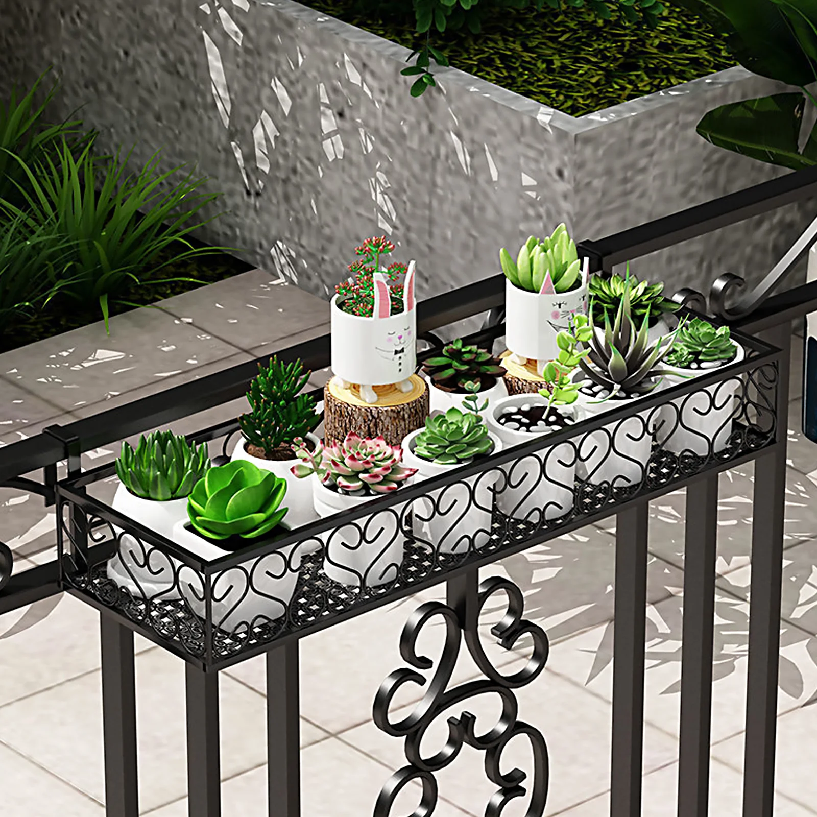 

Balcony Railing Flowerpot Hanging Rack Guardrail Flower Stand Planting Shelf Planter Fence Iron Rail Baskets Organizer Outdoor