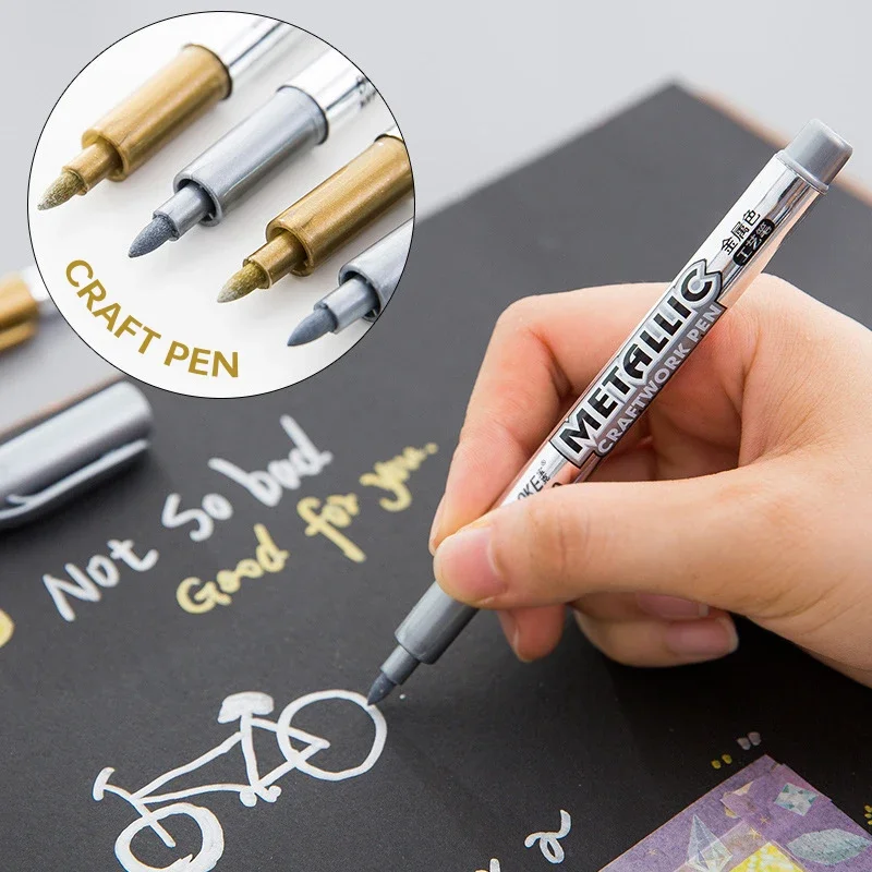 Metallic Marker Pen Waterproof Permanent Acrylic Gold Silver Color Pen Back to School Supplies Highlighter Marker DIY Painting 2