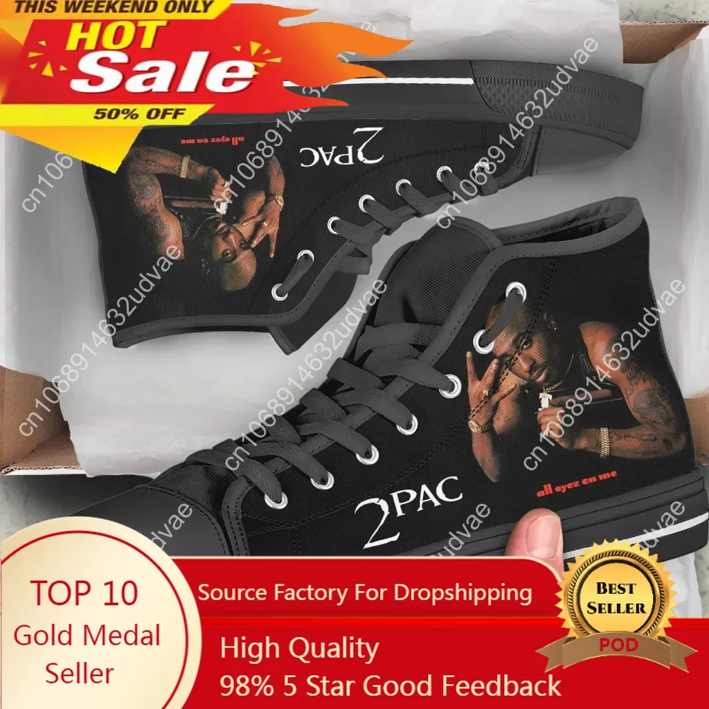 Hot Summer Rap 2Pac Tupac All Eyez On Me Arriva Fashion Leggero High Top Classic Canvas Shoes Uomo Donna Sneakers Board Shoe