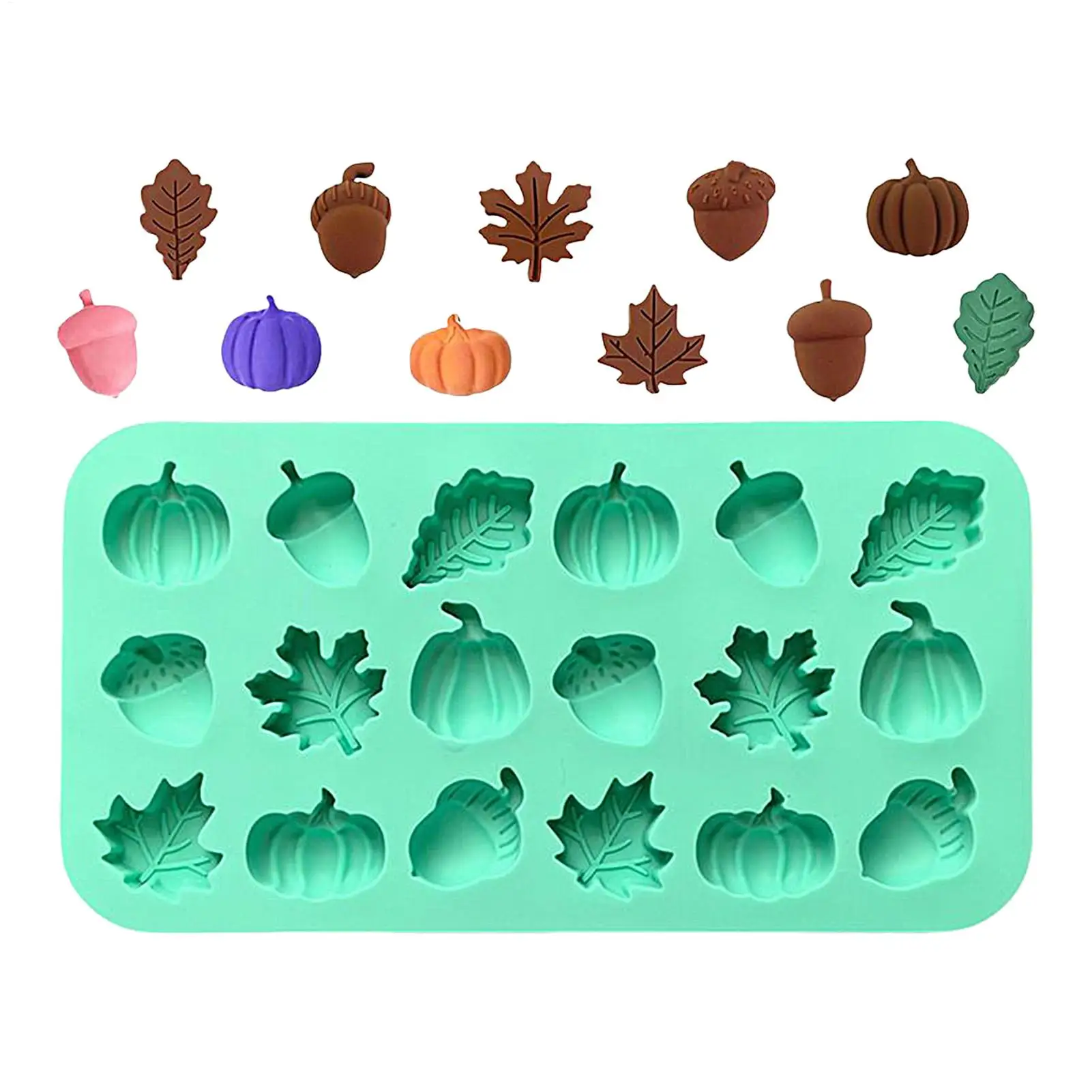 Fall Resin Molds 18-Cavity Candy Pumpkin Pine Cone Maple Leaves Moulds Mini Silicone Non Stick Easy Release Molds for Craft Soap