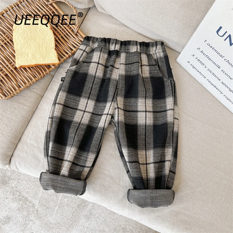 Plaid 2023 Spring Autumn New School Children Pants Casual Little Boy