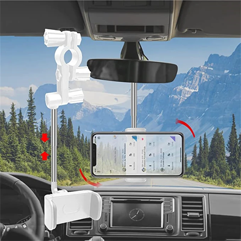 

360° Rearview Mirror Phone Holder, Universal Car Holder Mount Phone Gps Clip Suitable for Most 4-6.1 Inch Mobile Phones