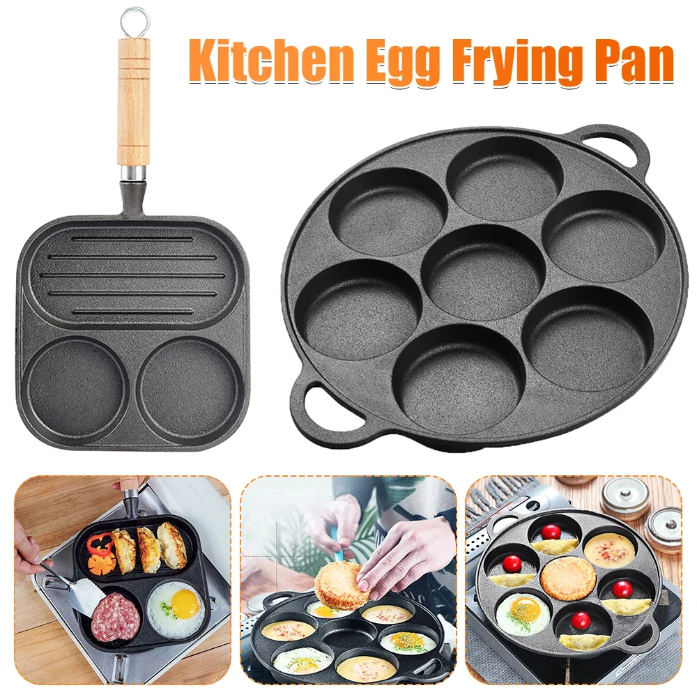 7-3 Hole Non-Stick Kitchen Cooking Ham Pan Breakfast Maker Cookware Cast Iron Egg Pie Frying Pot Takoyaki Pan for Gas Stove