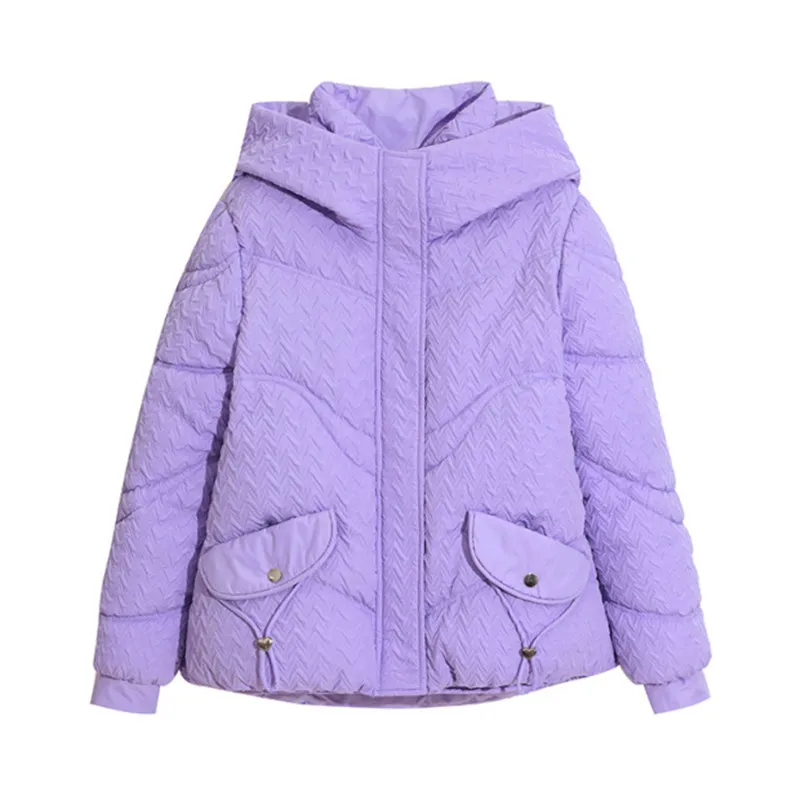 

Winter Down Cotton Jacket Women 2023New Loose Hooded Coat Pure Colour Thicken Outerwear Fashion Concealed Zipper Overcoat Female