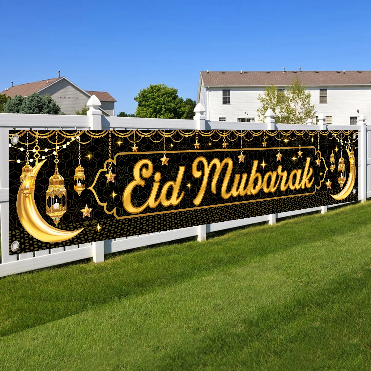 Eid Mubarak Outdoor Banner Flag Ramadan Kareem Porch Door Banner Ramadan Decoration for Islamic Muslim Home Party Decoration