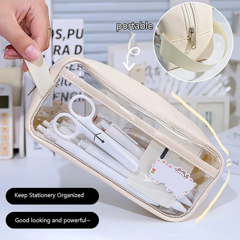 Astuccio Trasparente Grande Capacità Impermeabile Porta Cancelleria Scolastica Portatile Contenitore per Materiali Artistici Stile INS Borsa Porta Penne - immagine 4