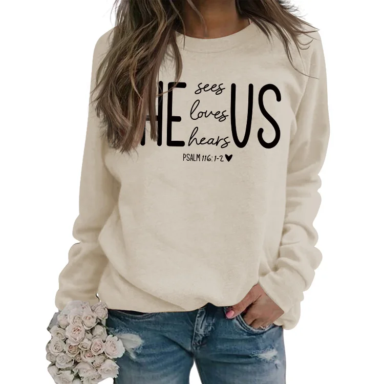 

Women's Fall and Winter Tops Sees Loves Hears Letter Print Casual Sweatshirt