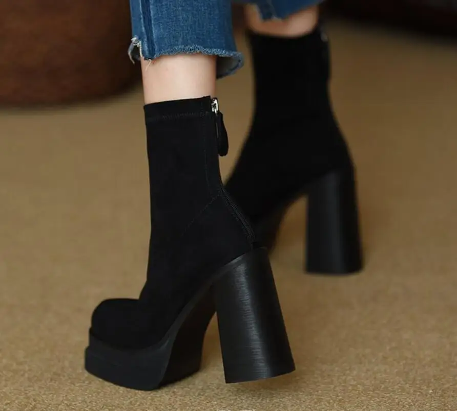 Women Suede shoes Boots Ankle Boots Platform Shoes For Women Heels Winter Boots Black Keep Warm Snow Winter Shoes Female Boots