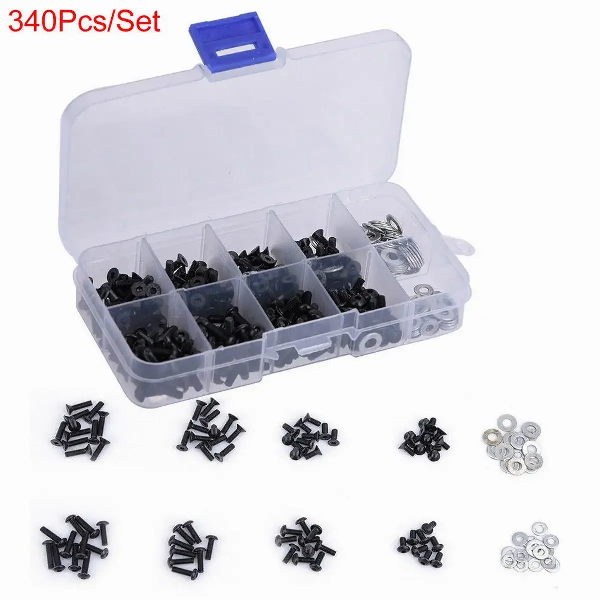 

340 шт. M3 набор винтов с плоской и круглой головкой аксессуары коробка для 1/10 Hsp радиоуправляемого автомобиля 1 H0S0