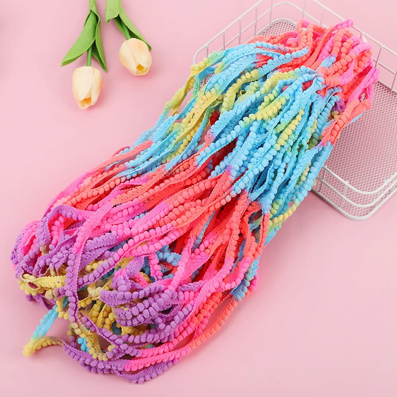 Vibrant 10mm Mini Pom Pom Trim Lace Ribbon with Tassel Fringe