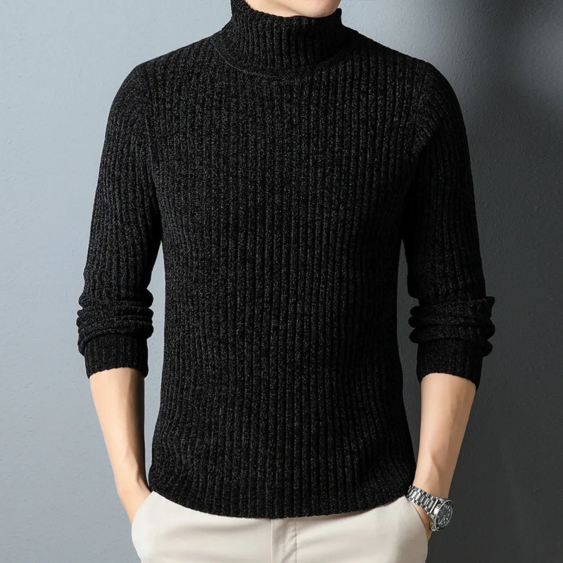 

Turtleneck Warm Autumn And Winter Fashion Solid Color Sweater Brand Men Casual Slim Pullover Top Knitted Male Designer Clothing