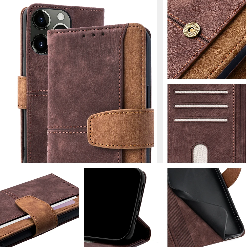 Elegant Leather Wallet Phone Case with Metal Buckle and Magnetic Flip Cover