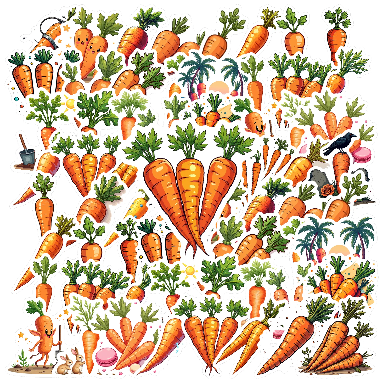 Cartoon Waterproof Carrot Theme Stickers For Water Bottle Laptop Phone Cases Planner Skateboard Luggage Party Favor Decor