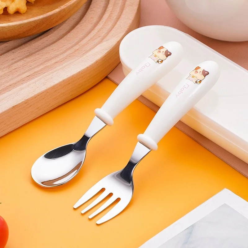 2pcs Children Spoon Forks Box Kids Stainless Steel Kids Cutlery Portable Baby Feeding Utensils Baby Spoons Tableware Set cutlery set western style cutlery set picnic cutlery set stainless steel cutlery set picnic tableware camping cutlery set baby feeding spoons