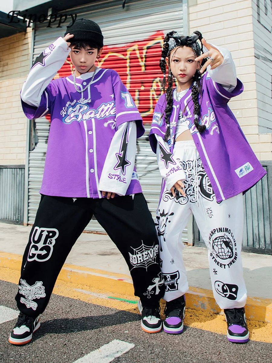 

Dancing Outfits For Girls Jacket Loose Pants Purple Suit Boys Ballroom Hip Hop Dance Costumes Performance Wear Jazz